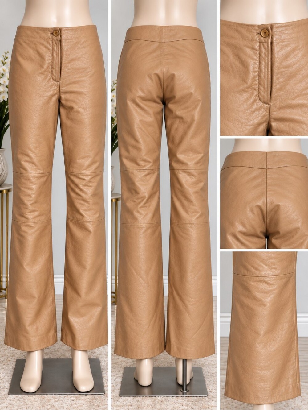 Vintage Y2K Pilot Goat Nappa Leather Pants Size 14 Tan Flared Leg